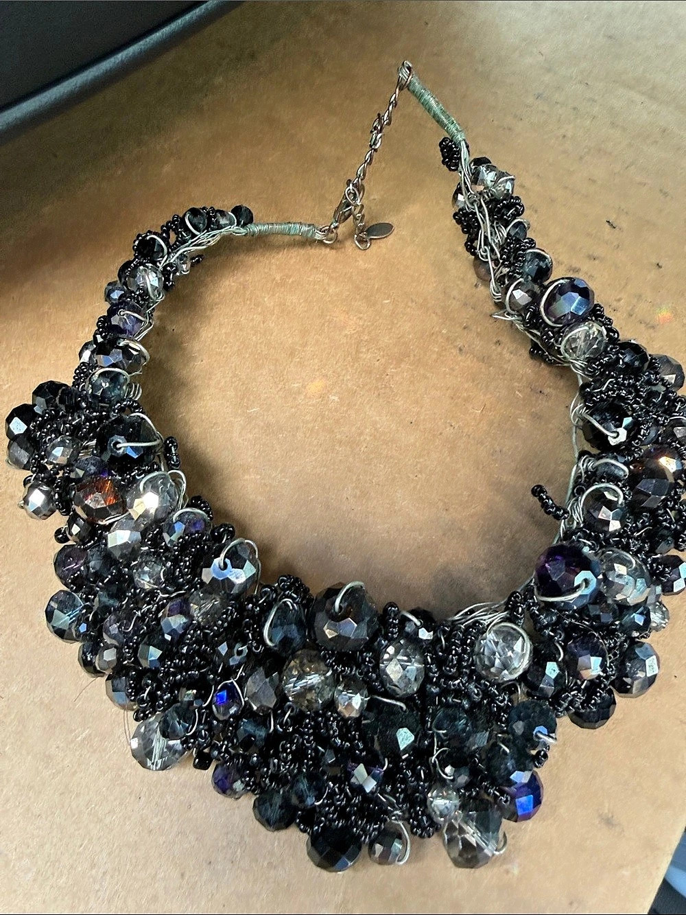 ALDO Black & Silver Statement Bib Necklace